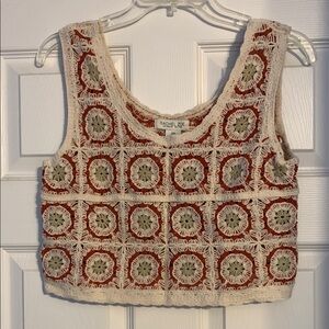 Rachel Zoe S/M Crochet Tank Top - Cream, Red, and Green